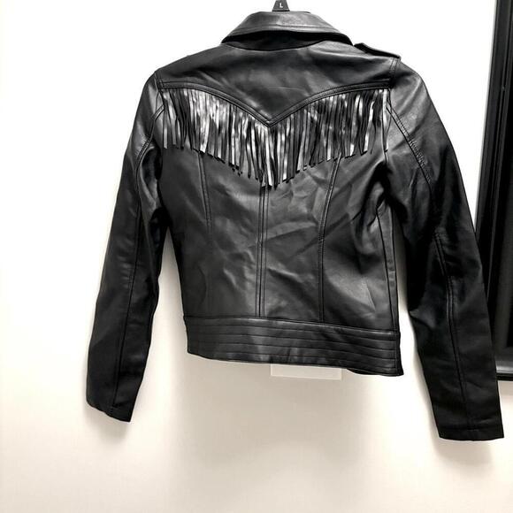 CoffeShop Juniors' Faux-Leather Fringe Moto Jacket size XS - Picture 7 of 9